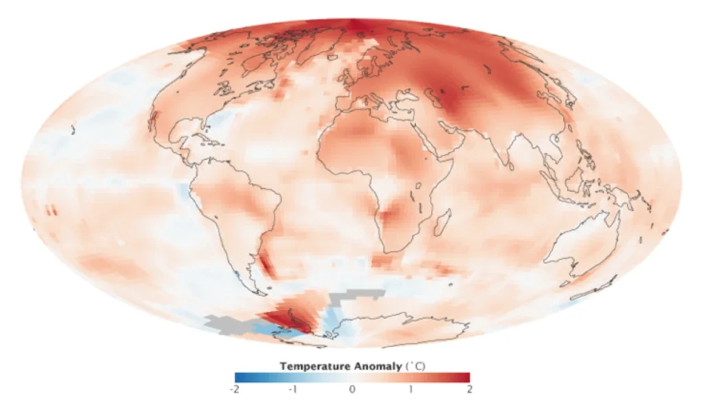 پراکندگی افزایش دمای جهانی از 2022 تا 2100 بر اساس کشورها