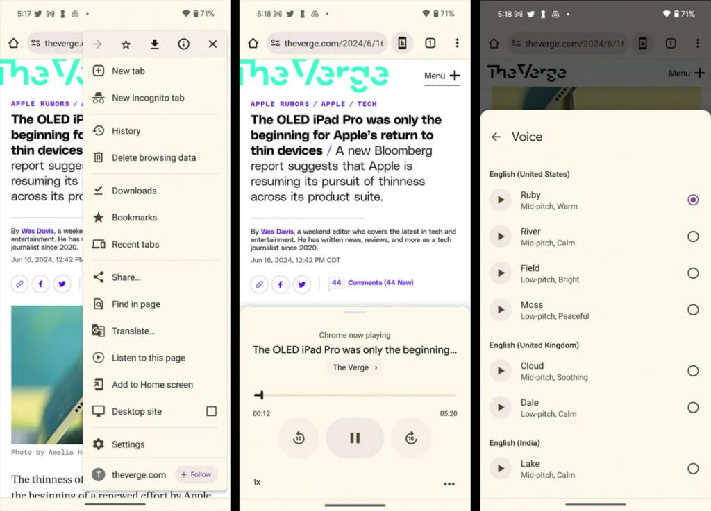 کروم با آپدیت جدید خود در اندروید می‌تواند صفحات وب را بخواند