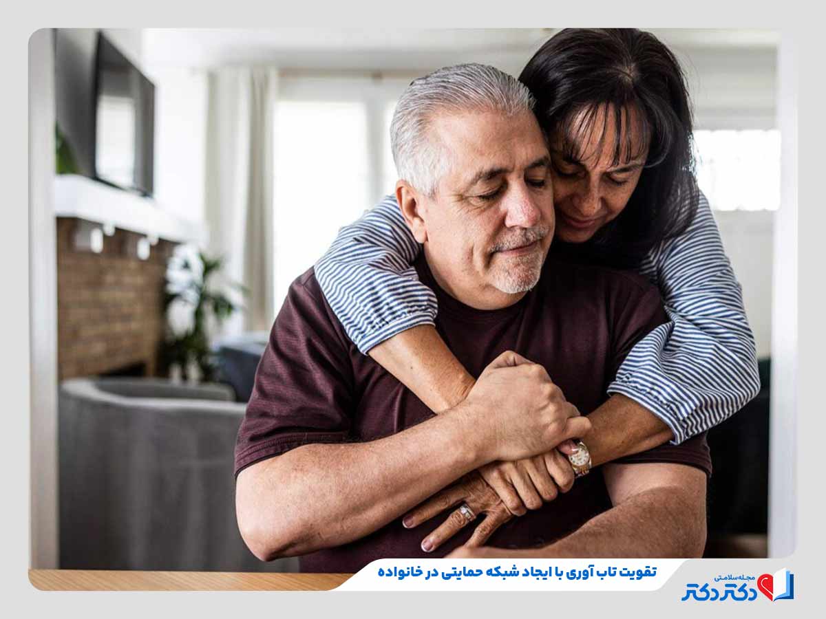 تاب آوری چیست؟ چطور میتوان آن را تحکیم کرد؟_رنگو 8 افراد خانواده در حال حمایت روانی از یکدیگر برای بهبود تاب آوری در برابر مشکلات