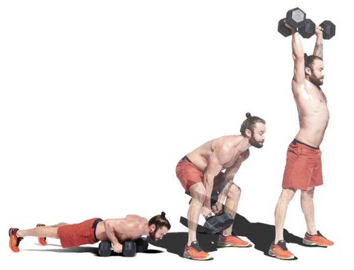 ورزش با دمبل؛ ۲۷ تمرین با دمبل برای تحکیم عضلات_رنگو 80 حرکت Devil press، ورزش با دمبل