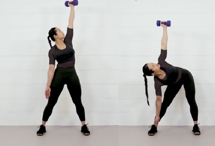 ورزش با دمبل؛ ۲۷ تمرین با دمبل برای تحکیم عضلات_رنگو 85 ورزش با دمبل - حرکت آسیاب بادی