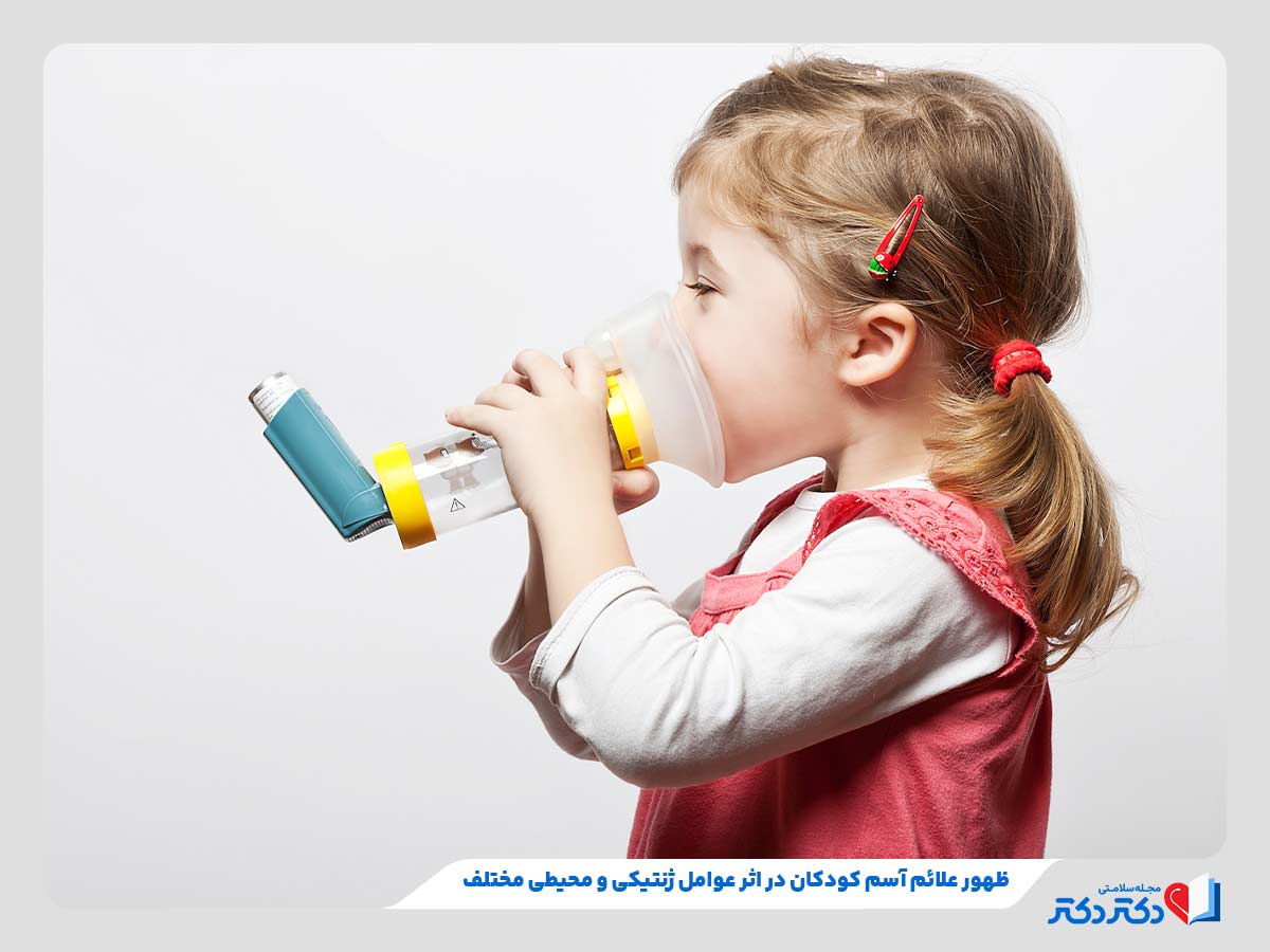 کودک در حال استفاده از اسپری استنشاقی به دلیل ظهور برخی از علائم آسم در کودکان