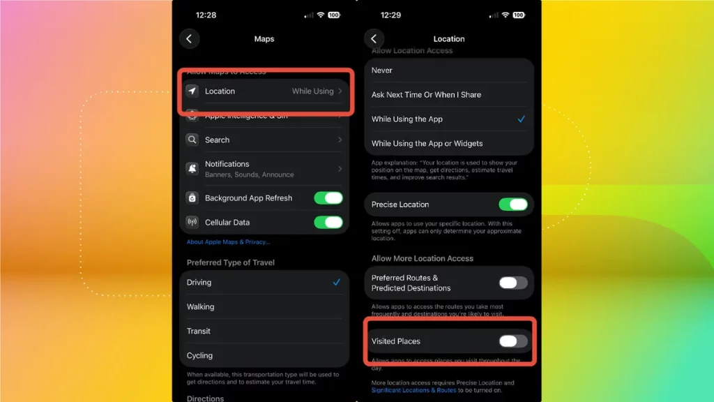 غیرفعال کردن قابلیت Visited Places در iOS 26