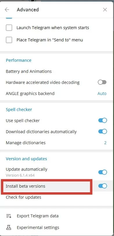 نحوه استفاده از تلگرام بتا